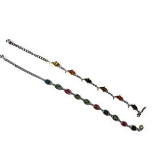 Two beautiful silver-tone and abalone bracelets-Dolphin and oval shaped